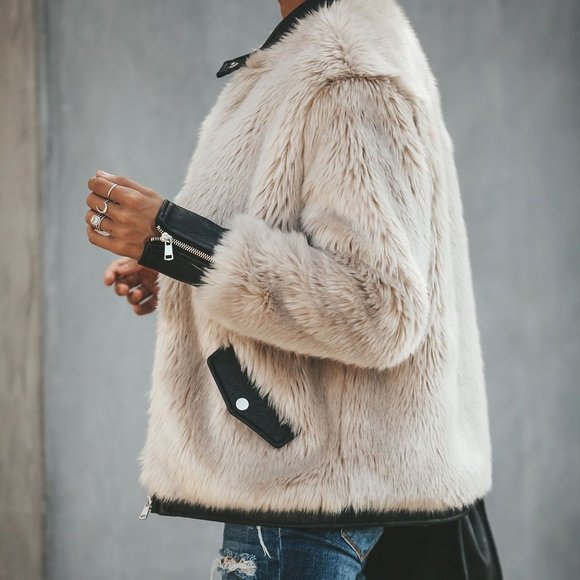 Fleece Leather Faux Fur Jacket - Picture 2 of 5